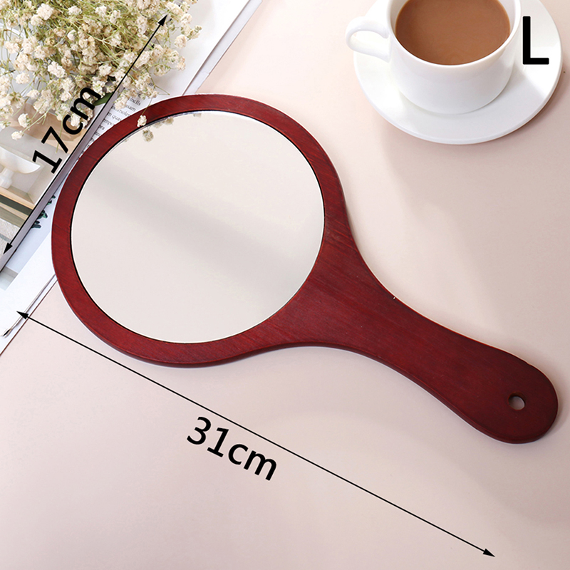 Rund trä vintage handspegel smink sminkspegel portabel hd rund trä vintage handspegel sminkspeglar med handtag: Cl