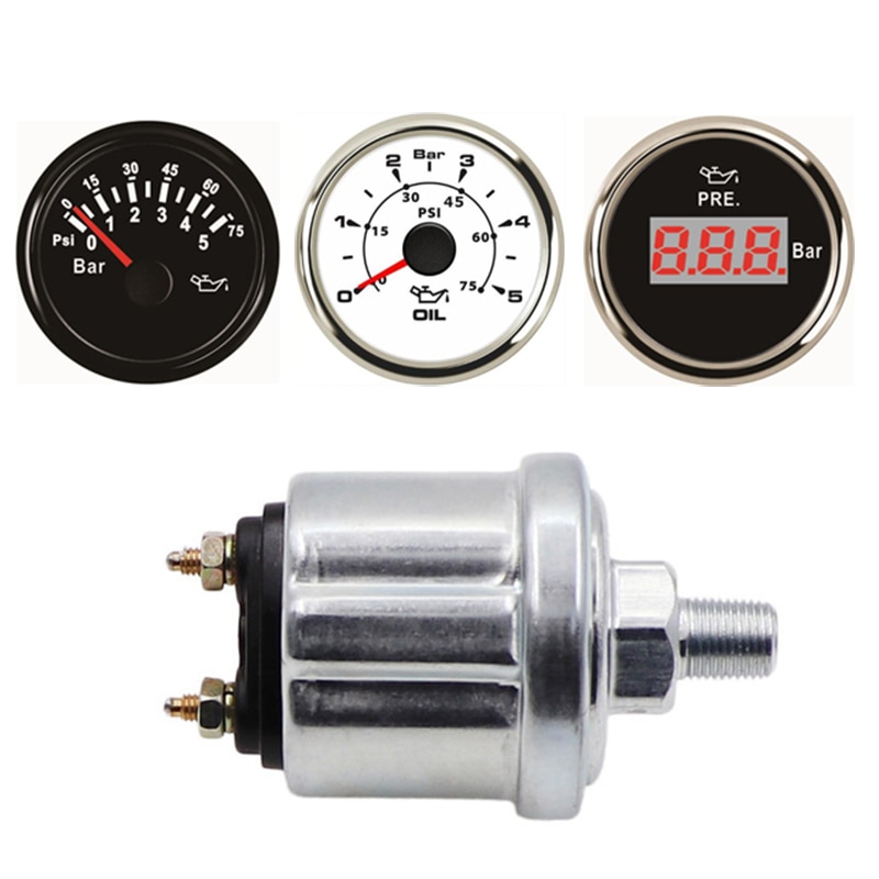 Mechanical Oil Pressure Gauge Sensors NPT-1/8 M10x1 Sending Unit For Truck Boat 0-5bar 0-75psi Oil Pressure Meters