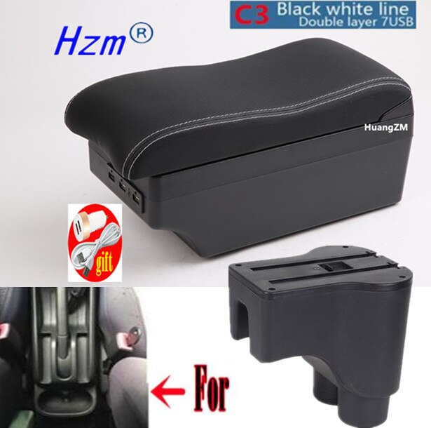 For Daihatsu Terios 2 armrest box For Daihatsu Terios 2 Car Central Storage Container PU Leathe with USB LED light: C3 white line 7USB