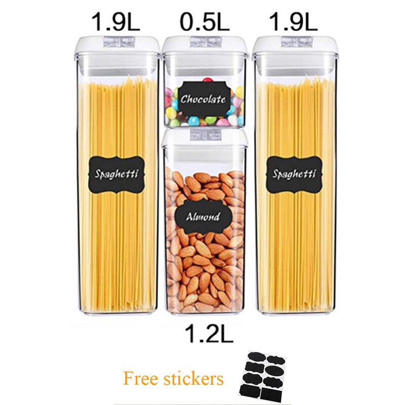 Plastic Food Storage Box Kitchen Refrigerator Containers Transparent Sealed Cans Lid Fresh-keeping Tanks Storage Containers: 4pcs2