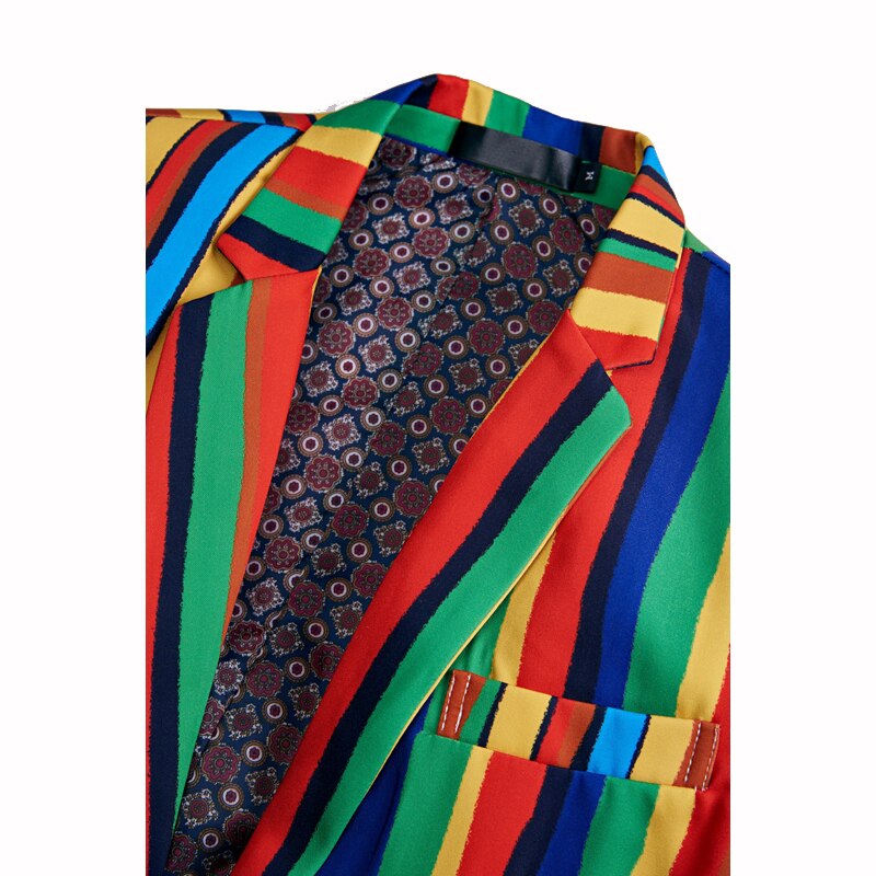 Shenrun herr färgglad kavaj med randigt tryck plus storlek snygg casual manlig slim fit kostym jacka sångare balklänning outfit