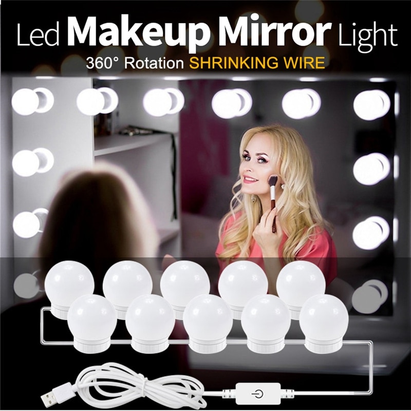 Usb led 5v makeup lampe væglampe skønhed 2 6 10 14 pærer sæt til toiletbord trinløst dæmpbare hollywood makeup spejl lys