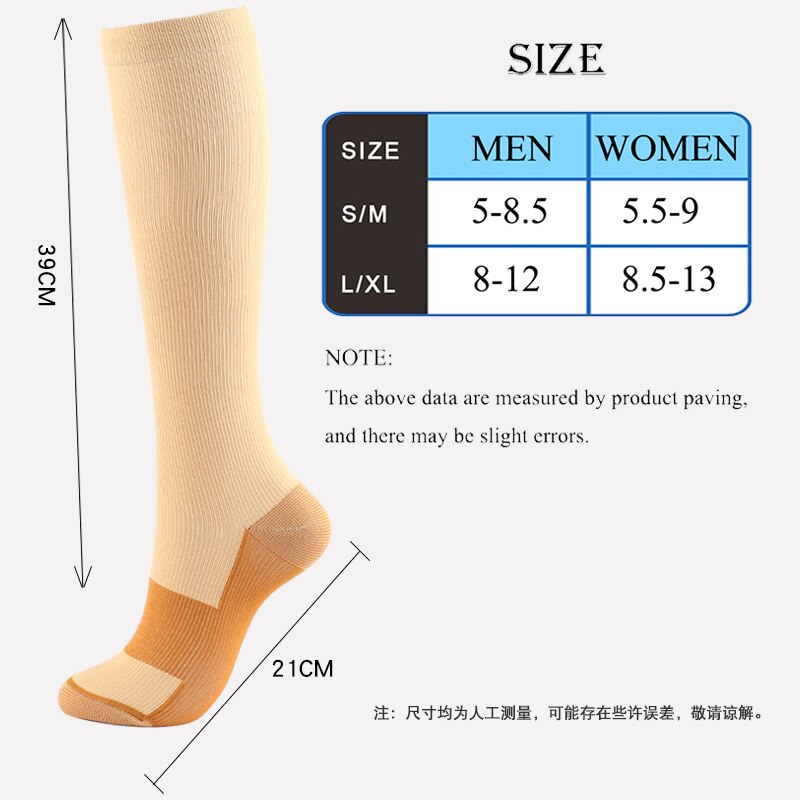 Medias de compresión para hombre y mujer, calcetines adelgazantes para la circulación sanguínea, antifatiga, cómodos, de viaje, Color sólido