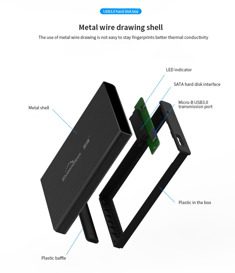 HDD Case 2.5” SATA HDD Enclosure USB 3.0 External HD 2Tb HDD Box Type C 3.0 Case Desktops Laptops External Hard Drive