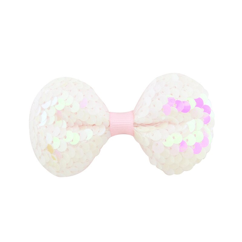 Undomed 3.14 "costura lantejoulas glitter arco clipes grampos de cabelo meninas grampos de cabelo do bebê pino de cabelo crianças clipes acessórios de cabelo: WHITE