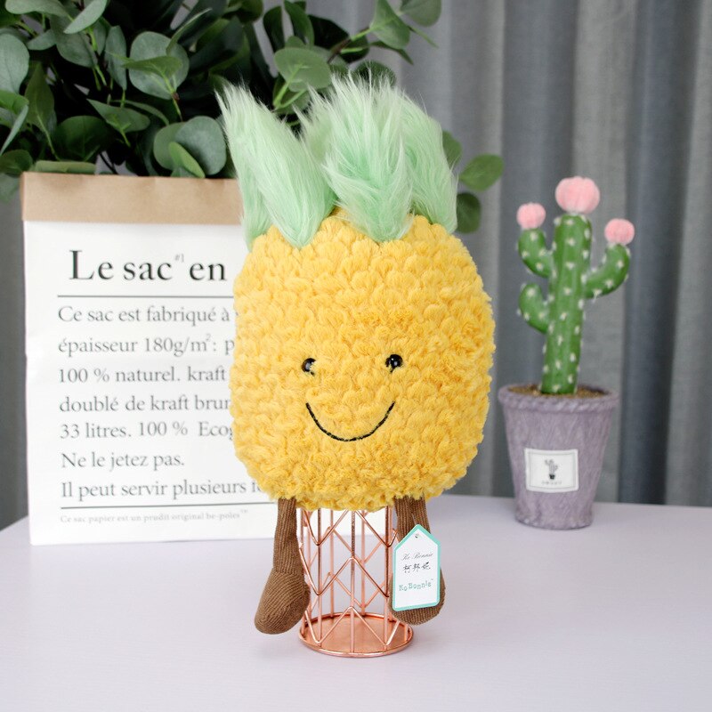 Joli coussin en peluche pour fille, fraise, ananas, fruits, légumes, nourriture, anti-stress, doux, passe-temps, jouet pour enfants: Ananas / 22cm