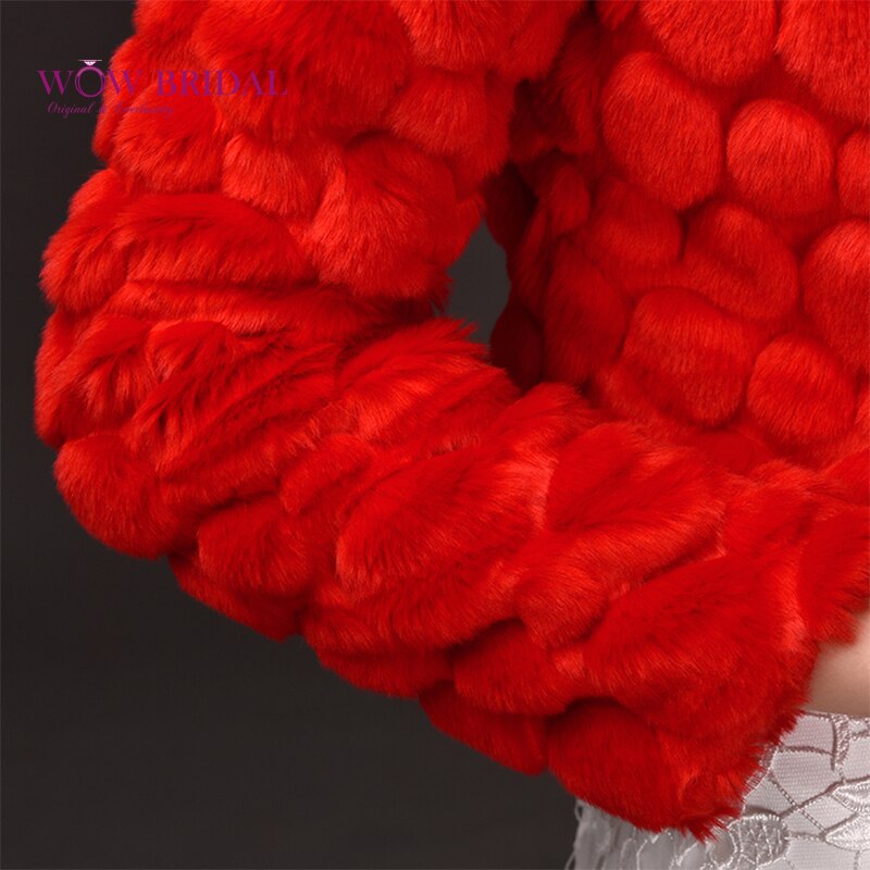 Wowbridal Noble Red Wedding Jacket Submissive Faux Fur Long Sleeve Shawl Bridal Coat Accessories