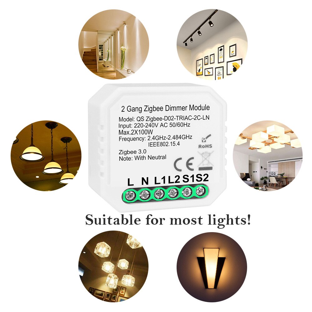 Tuya Zigbee Smart WIFI Dimming Switch 2-way Retrofit Module APP Remote