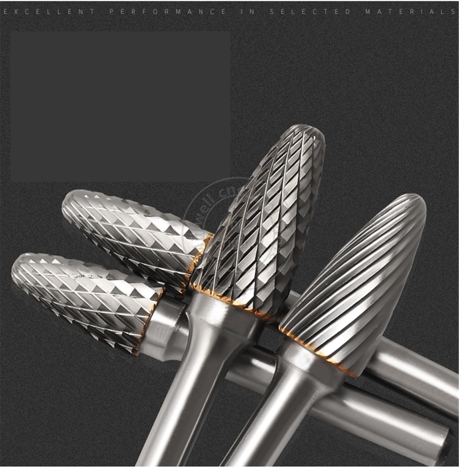 1pcs-free Vhm Tungsten Staal Frees, 6Mm Schacht F Type Metalen Elektrische Slijpen Hoofd, polijsten Tool