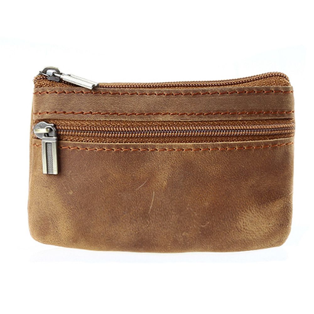 Vintage Men Leather Wallet Key Bag Case Portable Mini Coin Purse With Zipper