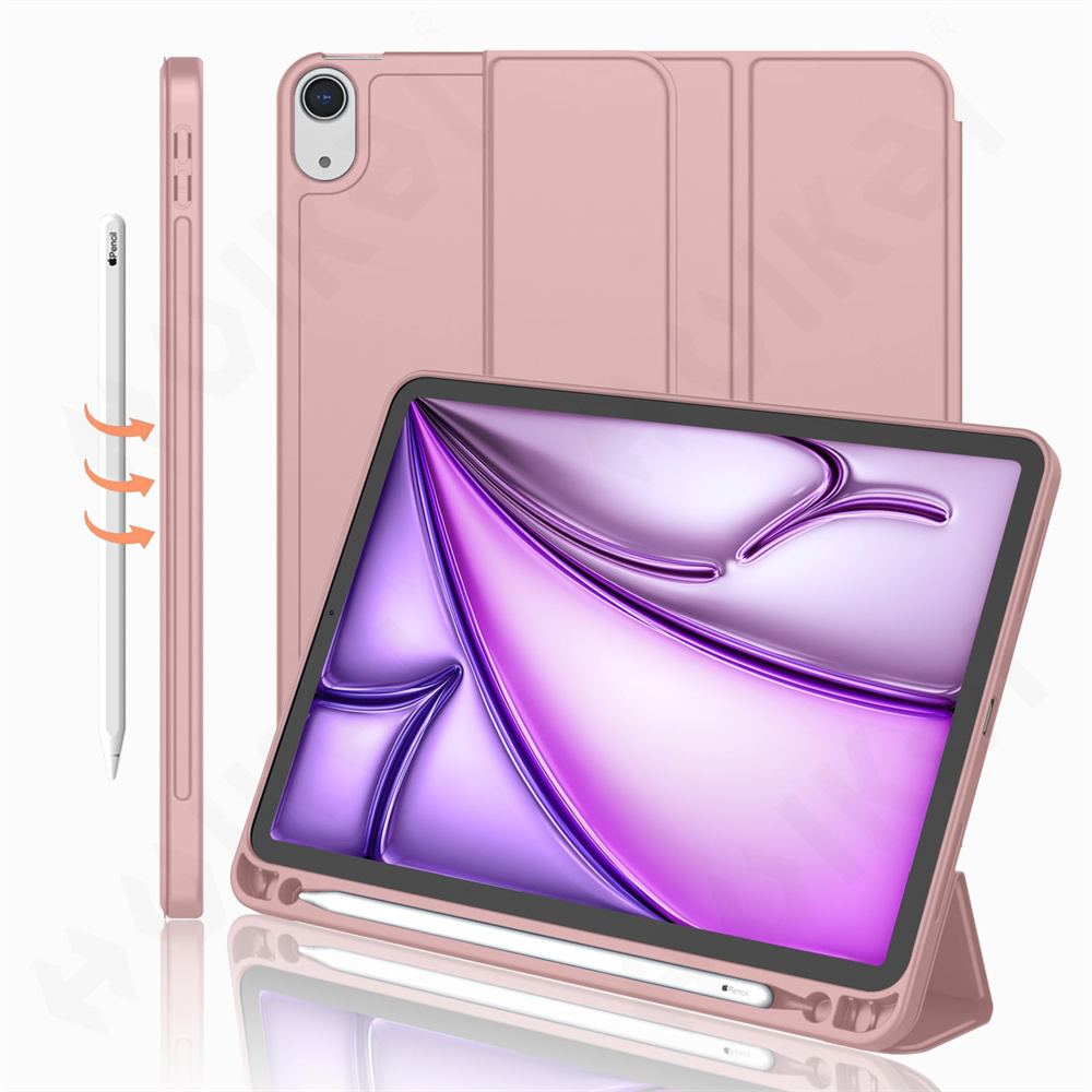 Rotating Case for iPad 11 Air 13 / Air M3 M5 with Pen Holder 360 Degree Protective Stand Cover Auto Wake Sleep: eleven / Pink