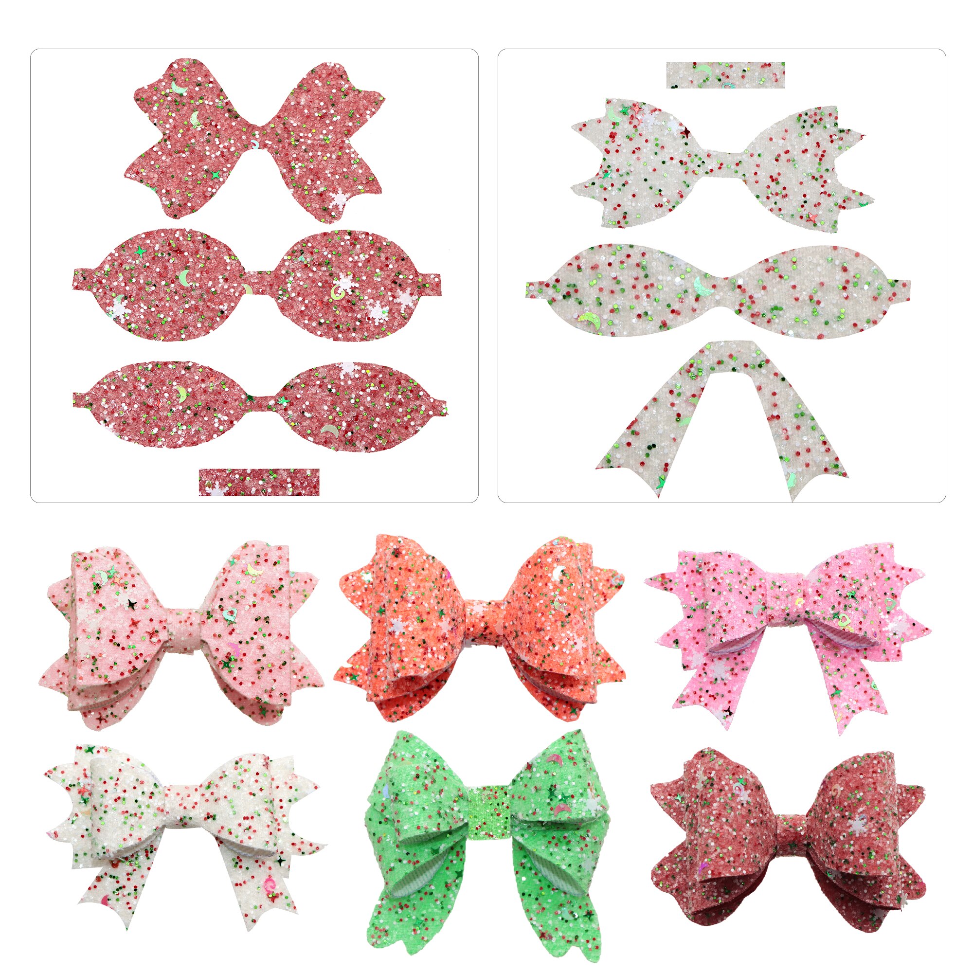 Glitter Faux Synthetic Leather Bow-knot Kit DIY Hair Bow Making For Bow-knot Handmade Material Without Clips,1Yc21159