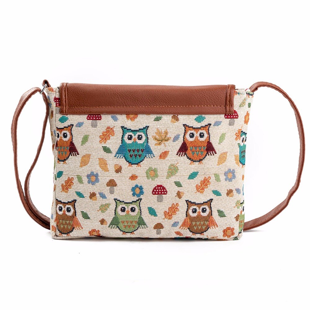 Miyahouse-Bolso con estampado de búho para mujer, bandolera con solapa de lona, bolsos de hombro tipo bandolera de dibujos animados, pequeños