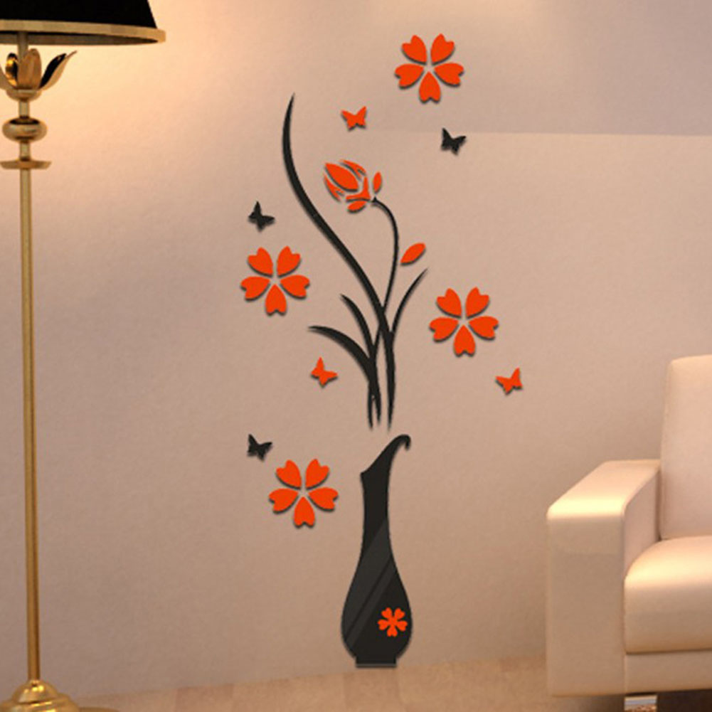 Jarrones especiales 3D, ciruela, flor, espejo de pared calcomanía extraíble, pegatina para recibidor de casa, decoración del hogar, pegatinas de pared en la pared