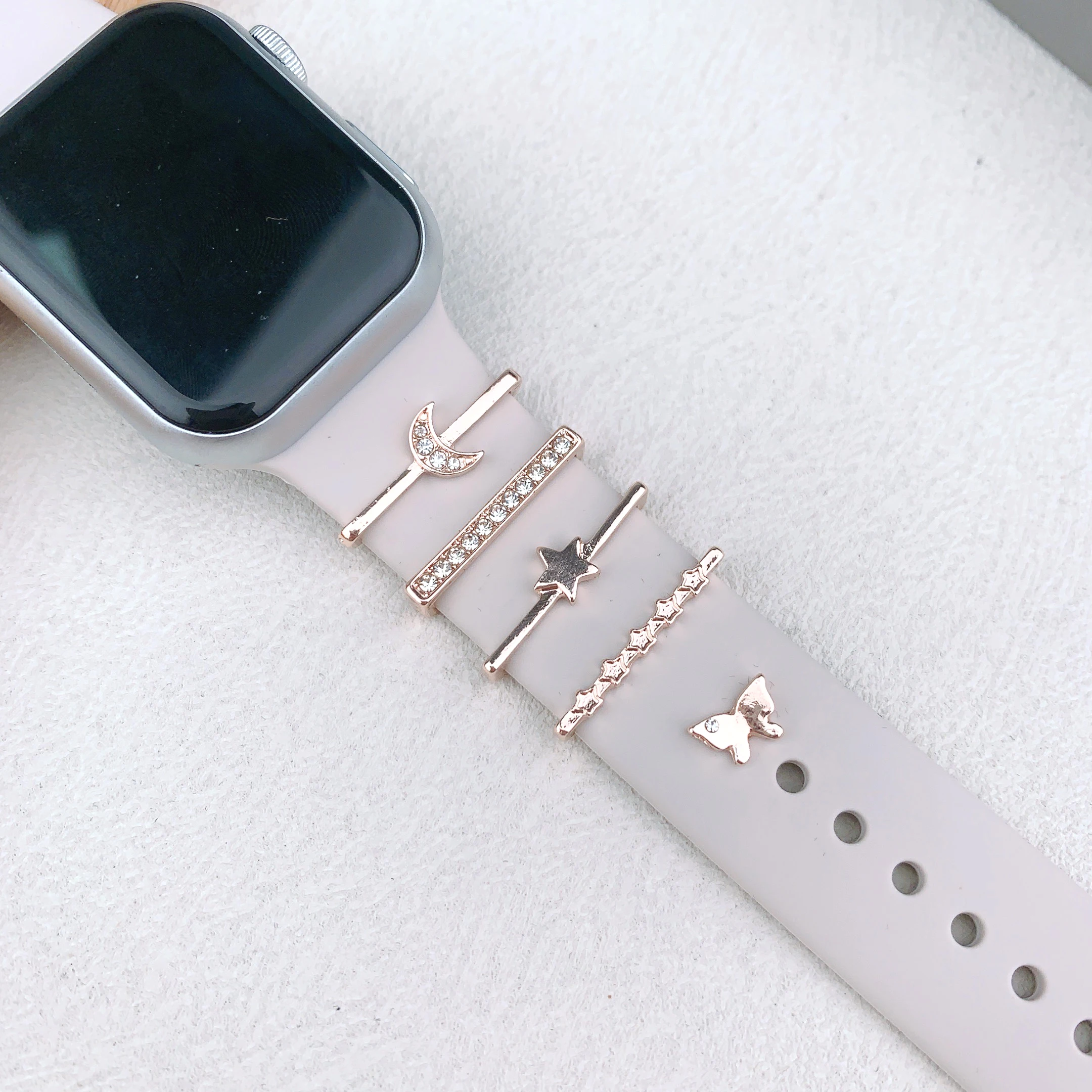 Anillo decorativo de correa de para Apple Watch, adorno de diamante, decoración de pulsera, dijes de Metal, accesorios de correa de silicona