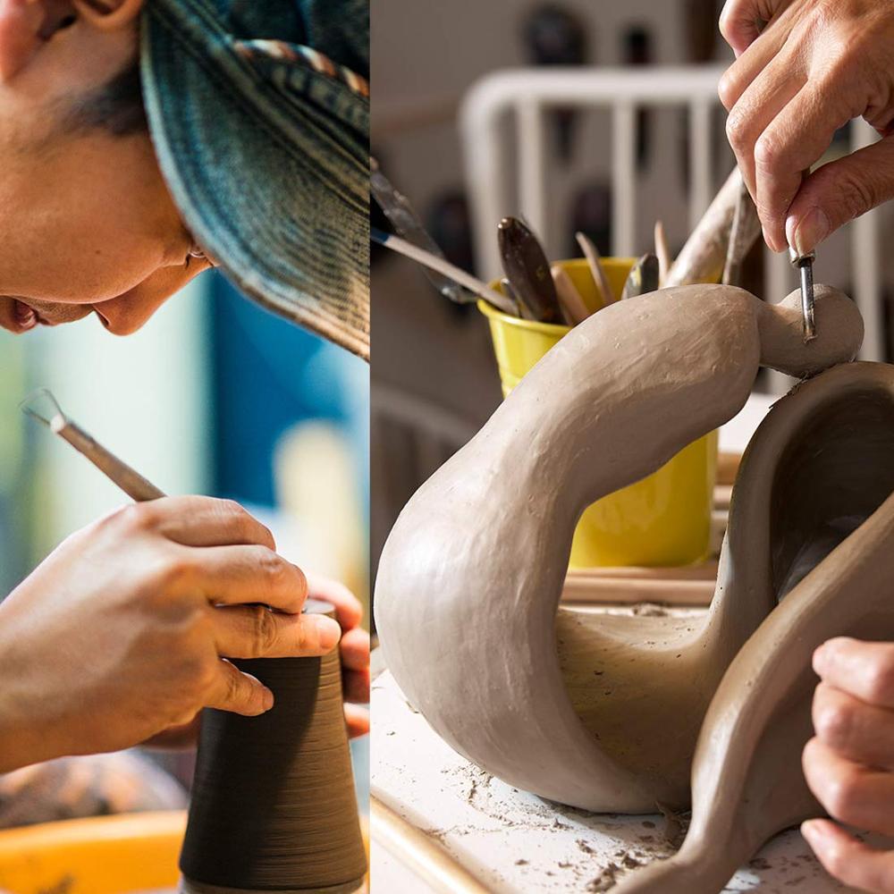 14 Pcs/Pack Pottery Clay Sculpting Wax Carving Pottery Tools Set with Canvas Cases Polymer Ceramic Modeling Kit Art Crafts