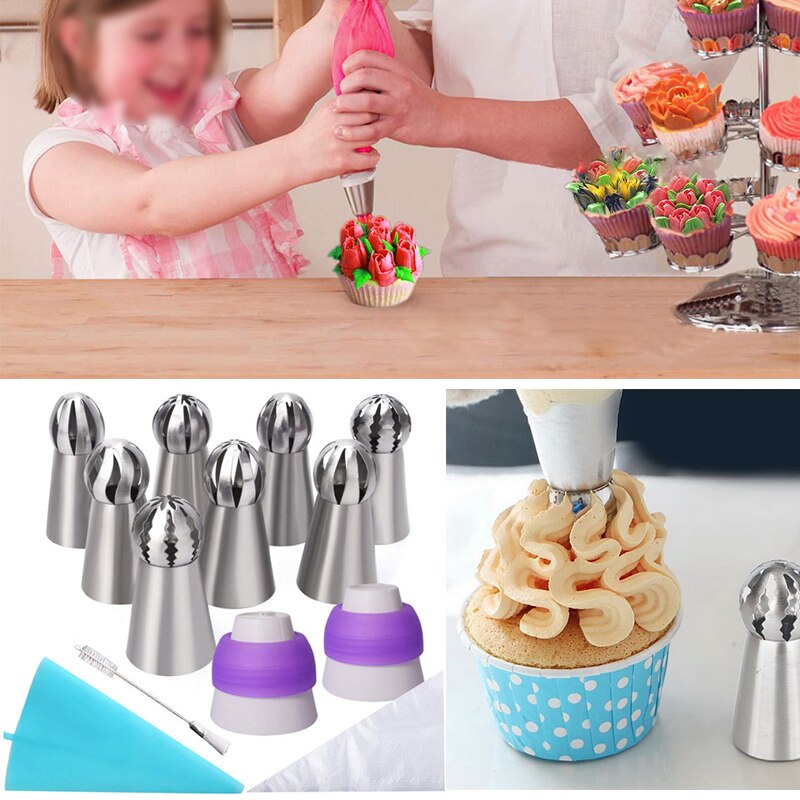 22 Stks/set Russische Icing Piping Tips 1 Pcs Siliconen Tas 2 Koppeling Blad Nozzles Borstel Cupcake Cake Decorating Diy Dessert