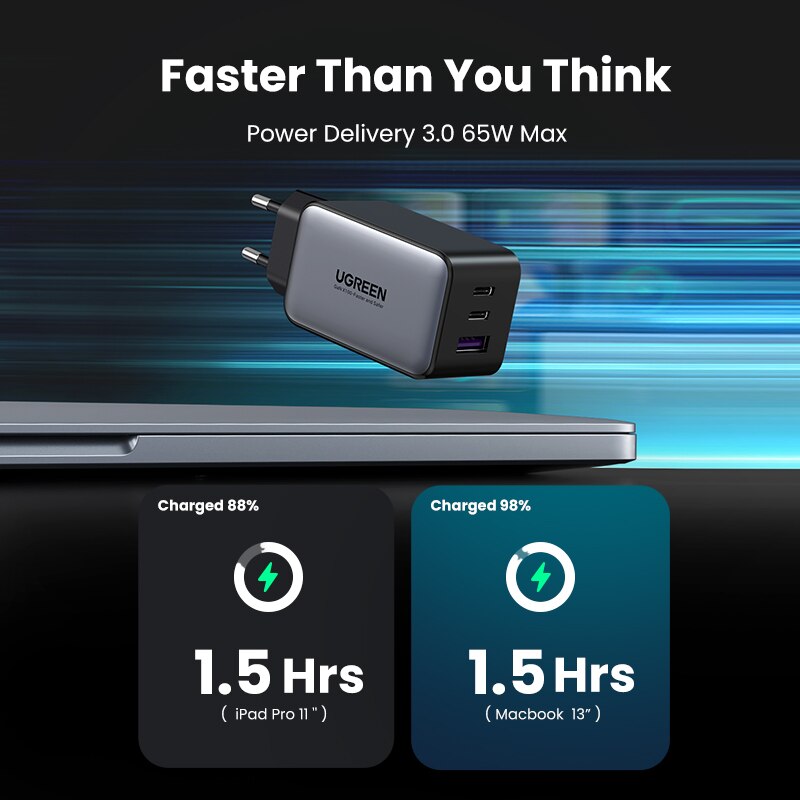 UGREEN 65W GaN ładowarka szybkie ładowanie 4.0 3.0 typ C PD ładowarka USB dla iPhone 12 13 Pro Max szybka ładowarka do laptopa PD ładowarka
