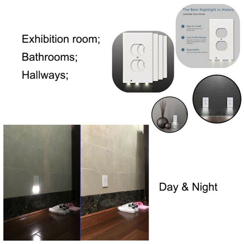 Night Angel Duplex Durable Convenient Outlet Cover Wall Plate With Led Night Lights Ambient Light Sensor