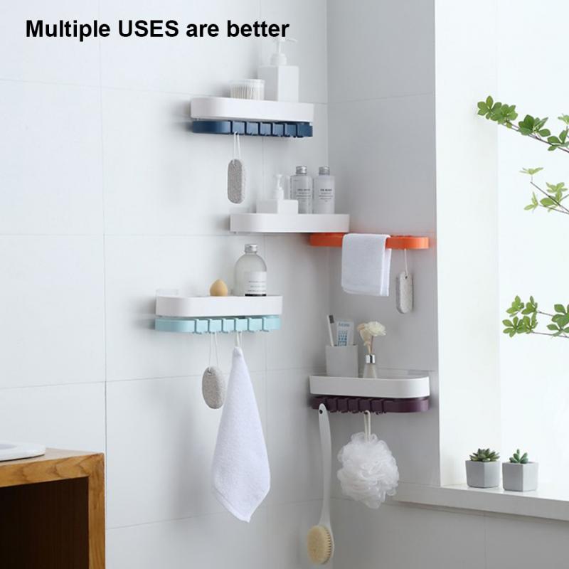 Punch-free Double Layer Rotating Rack Corner Frame Shower Shelf Wrought Shampoo Storage Rack Holder Shelfs Bathroom Kitchen
