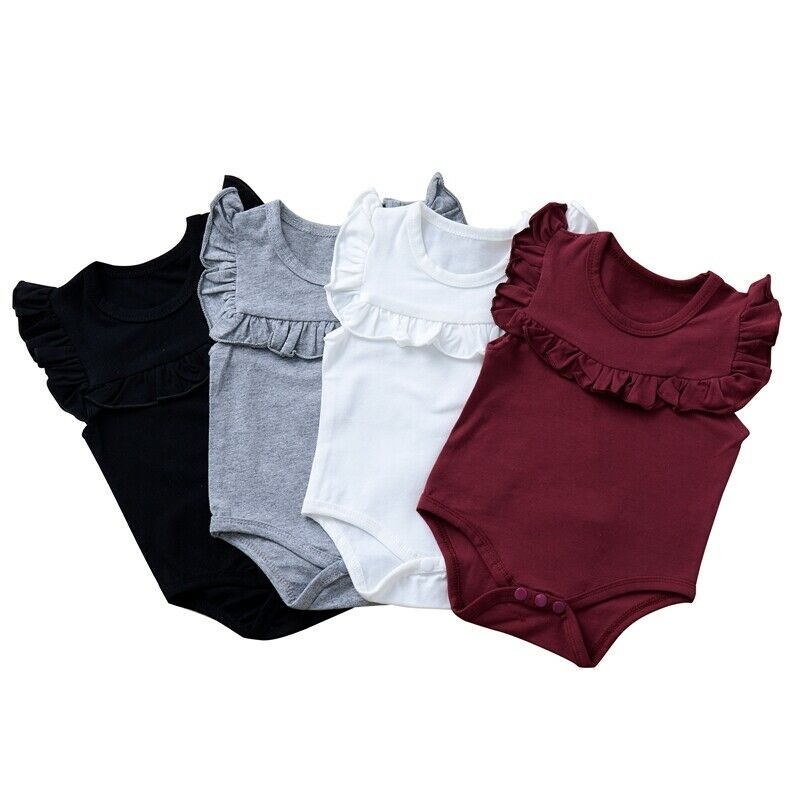 Bebis sommar kläder nyfödd bebis kläder volang ärmlös body solid playsuit jumpsuit outfits soldräkt