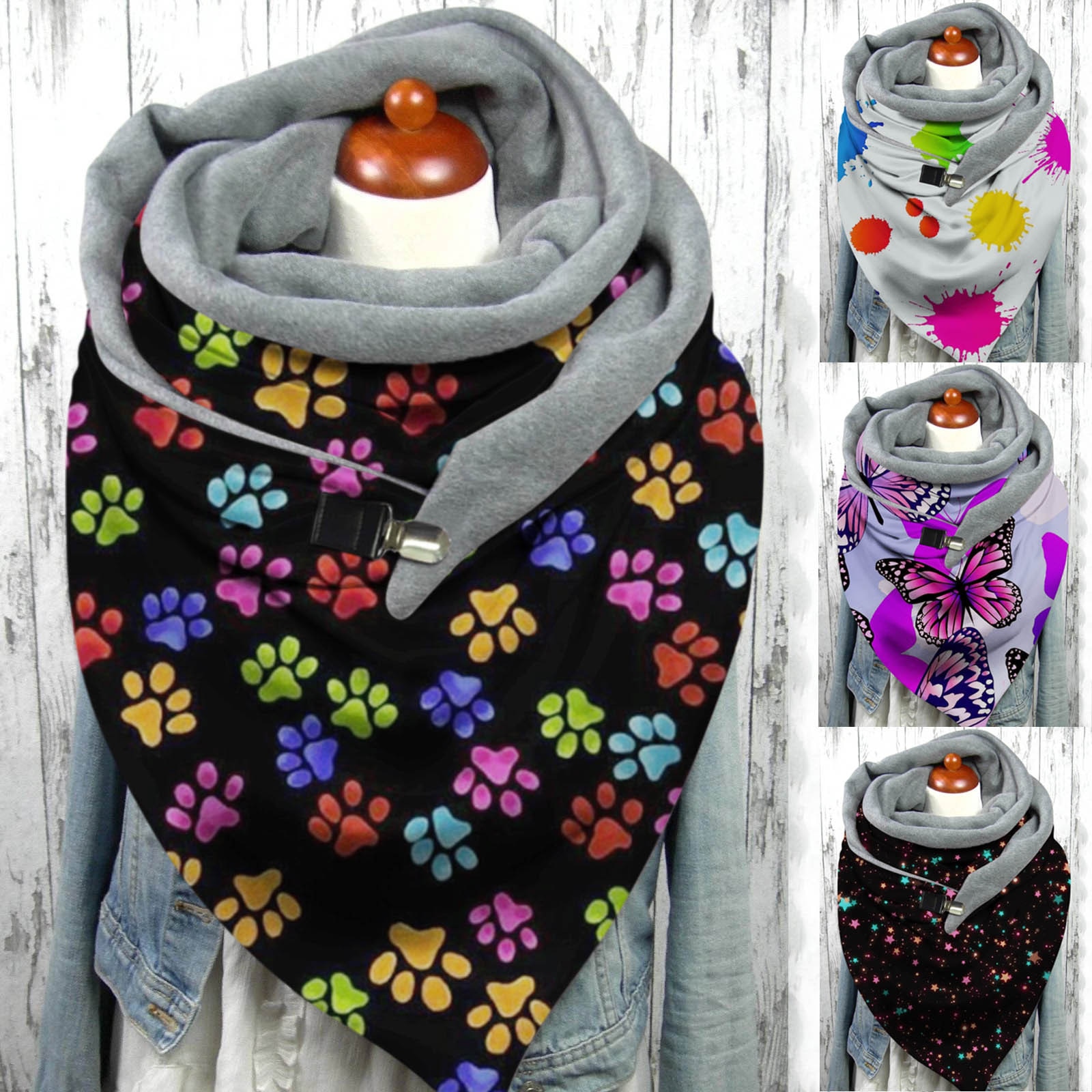 4 # Vrouwen Casual Warme Sjaals Vlinder Afdrukken Sjaal Mode Multifunctionele Shawl Sjaal Vrouwen Winter Breien Sjaal