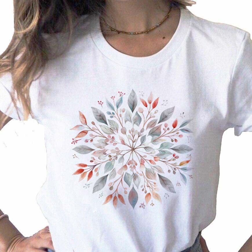 Blomstermandala-trykk dame-t-skjorte sommer korte ermer o-hals  y2k topper t-skjorte dame 90s fritidsklær