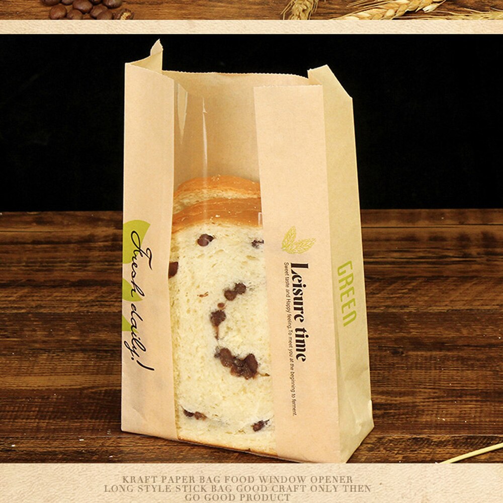 50pcs Kraft Paper Bread Packaging Bag Baking Square Bottom Pastry Toast Package Food Storage Bags For Sweets Candies Biscuits