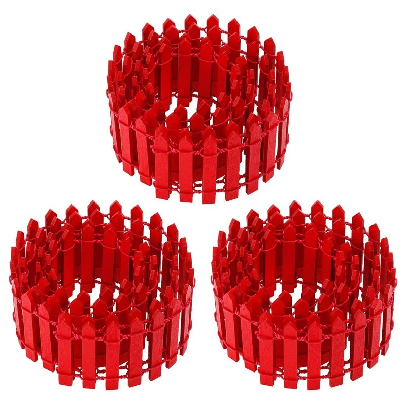 Mini vallas de madera para jardín en miniatura, accesorio pequeño de madera de 50lb, 3 piezas, 90x5cm, ideal para Micro paisajismo: Rojo