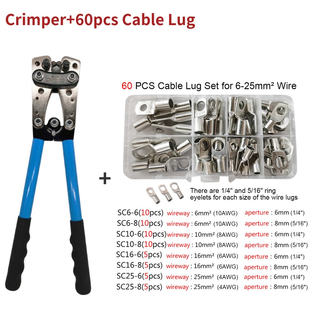 Terminal Cable Lug Crimping Pliers Y.O Plug Crimper Wire Terminal Crimping Tool 6-50mm² Six Crimping Sizes: Crimper and cable