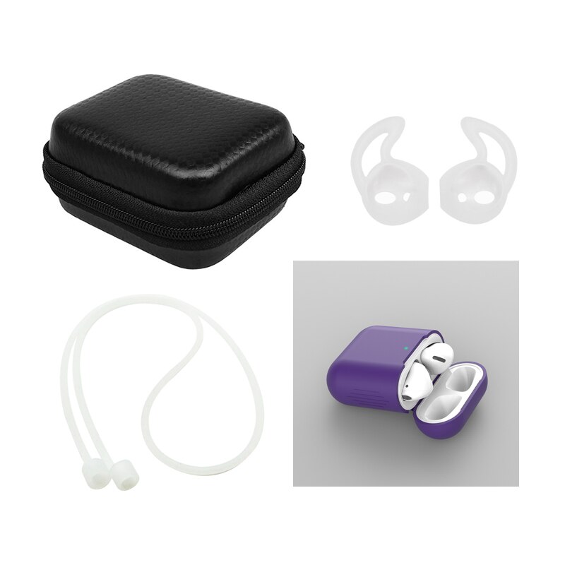 Zachte Siliconen Case Beschermhoes Kit Voor Apple Airpods Bluetooth Oortelefoon Oorhaak Opbergdoos Anti-verloren Touw Voor air Pods 2