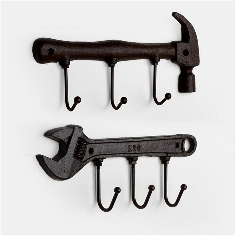1pc vintage haken sleutel hamer ijzer wanddecoratie handdoekhanger haak badjas jas wandhangers badkamer & keuken