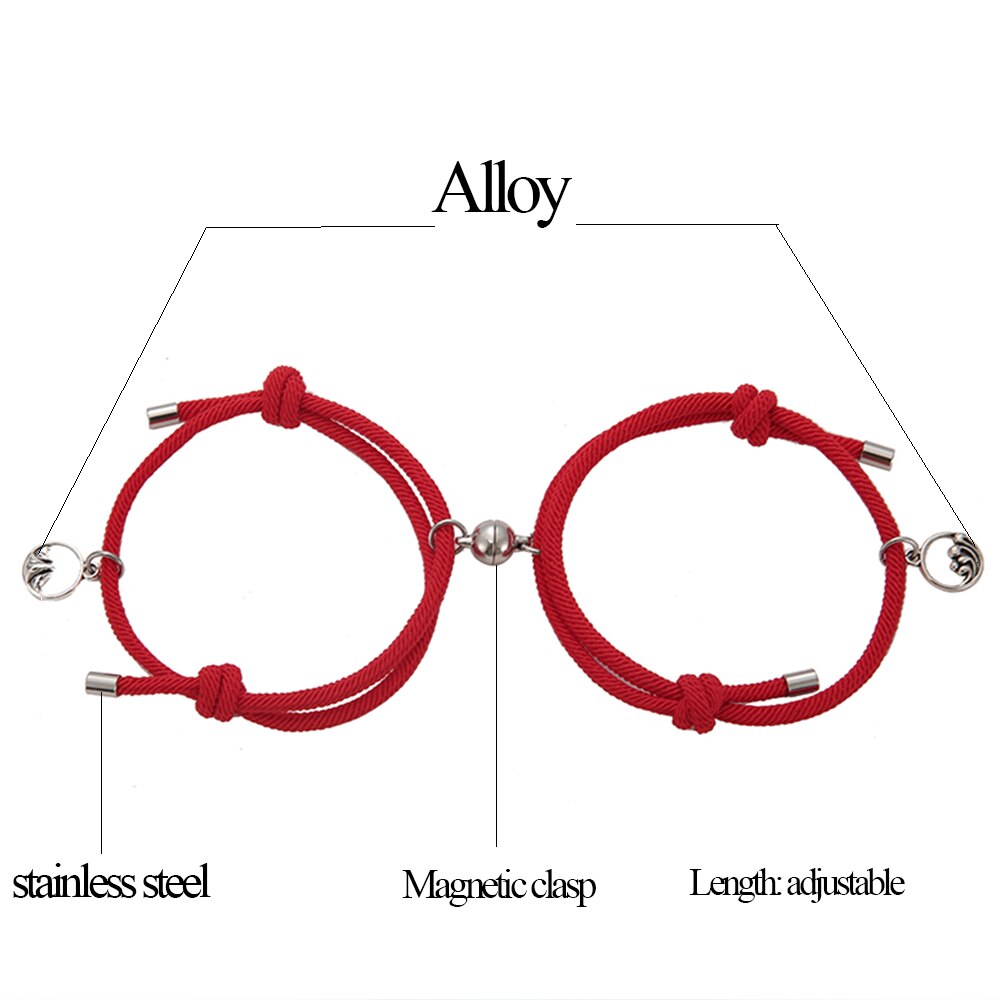 2 uds. De pulseras de cuerda trenzada magnética para parejas, pulsera a juego de distancia, accesorios de joyería para amantes eternos