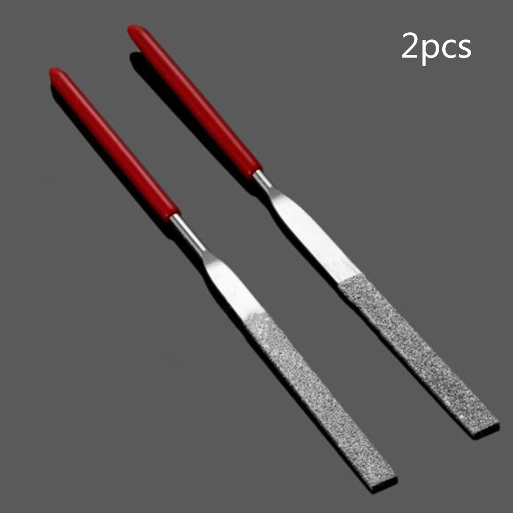 2pcs 140mm Red Plastic Handle Metal Stone Grinding Flat Diamond Needle File For Polishing Metal Glass Hand Tools