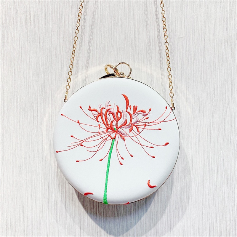 Avondtasje voor dames, clutch met kristallen bloemenborduursel en gouden ketting, leren tas voor diner en feest,  mn1405 stuks: Wit
