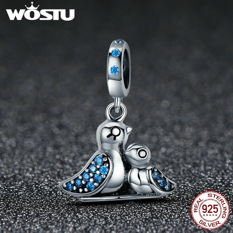 WOSTU 925 Sterling Silver Cute Bird Dependency Pendant Beads fit original WST Charms Bracelets DIY Jewelry CQC426