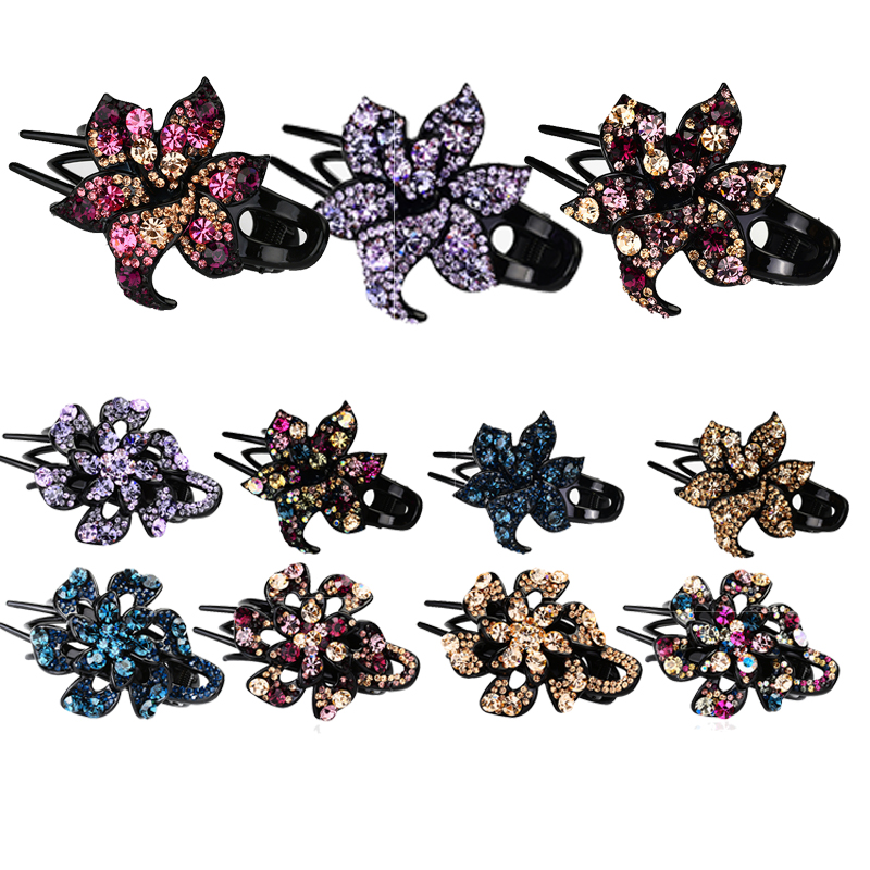 11 Kleuren Hollow Bloemen Haar Clip Barrette Bloem Strass Haarspeld Mode Haaraccessoires Vrouwen Sieraden Haar Klauw Hoofddeksels