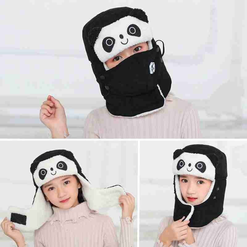 Gezichtsmasker muts voor kinderen panda fleece muts voor kinderen gezichtsmasker voor jongens wintermuts warme en dikke muts met oorkleppen