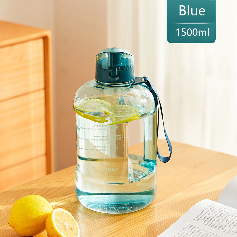 1.5L/2L sans Bpa Sport bouteille bouilloire 1 Gallon grande capacité Tritan bouteille d'eau avec paille boisson bouteille d'eau tasse: WHITE