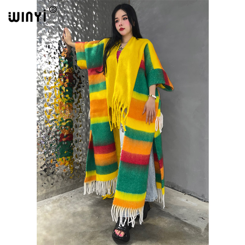 WINYI 2023 winter coat for women print tassels Luxury Long Fur OverCoat Thick Warm long down coat party jacket