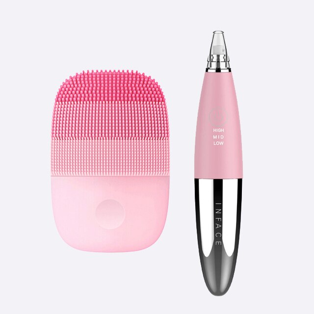 Xiaomi Inface Facial Cleansing Brush Vacuum Blackhead Remover Ultrasonic Ion Cleansing Skin Scrubber: pinkpink2