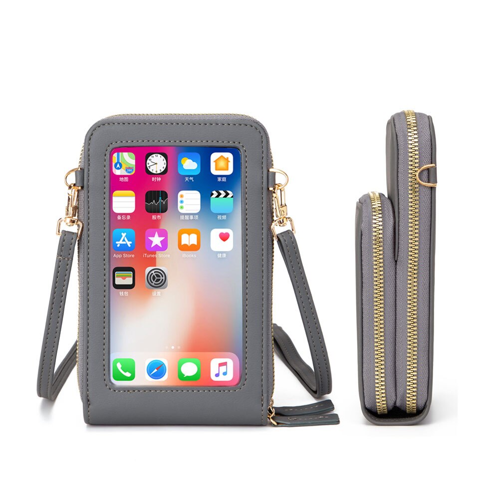 Sac de téléphone universel en cuir imperméable multifonctionnel d'écran tactile pour Samsung/iPhone/Huawei/Xiaomi: Gray