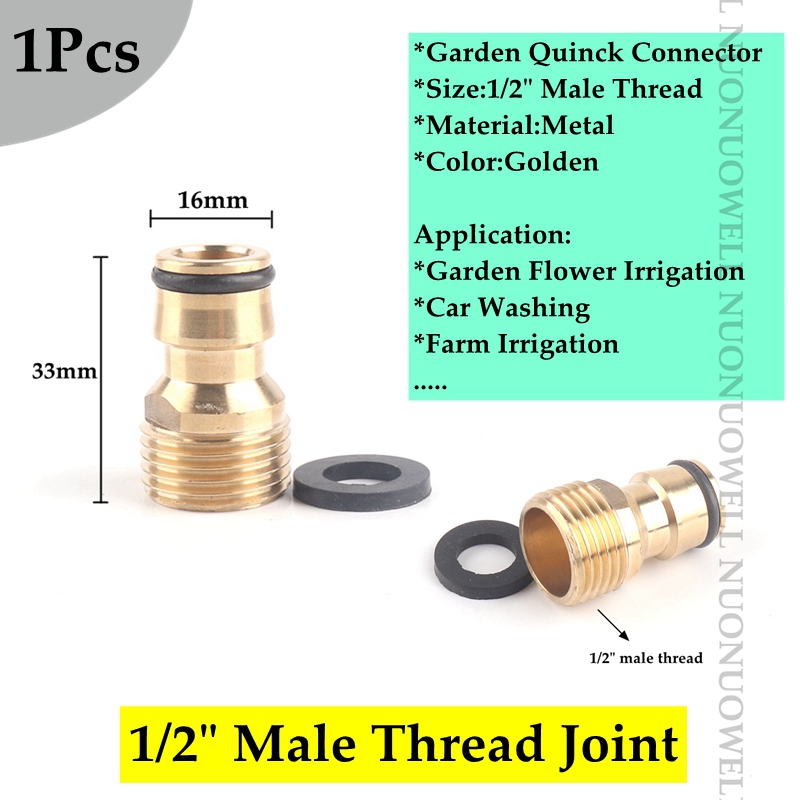 1pcs Copper Male And Female Thread Garden Quick Connector Garden Quick Tap Water Tap Adapter Connector Hose End Connector: 1l2in male joint
