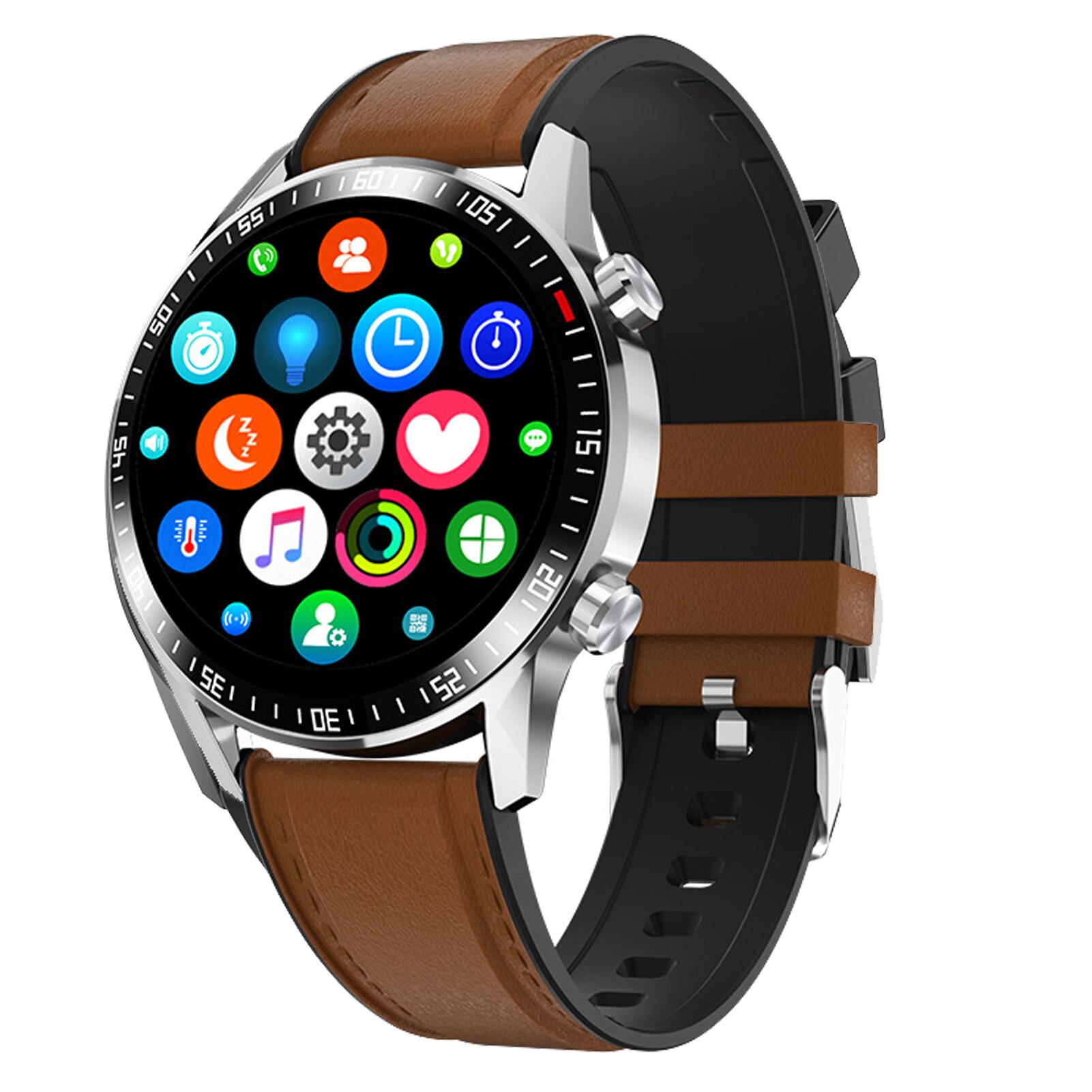 IP67 Waterproof Smart Watch Fitness Tracker Smart Bracelet Heart Rate Blood Pressure Health Monitor BT Bracelet Smartwatch Men: Coffee Leather Strap