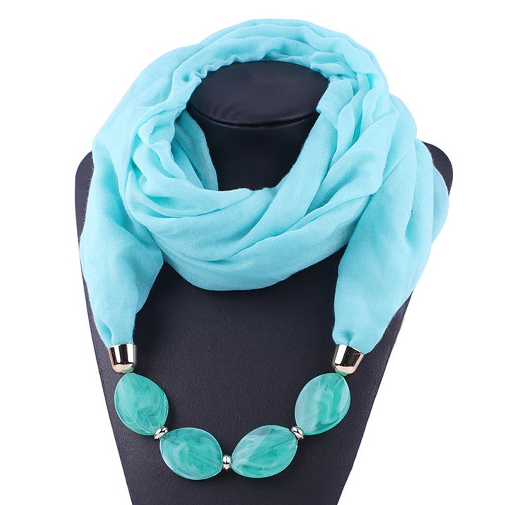 Collier de bijouterie décoratif multi-style | Collier en résine de perles, pendentif écharpe pour femmes, foulards de tête Hijab en coton lin doux, Echarpe # YJ Femme