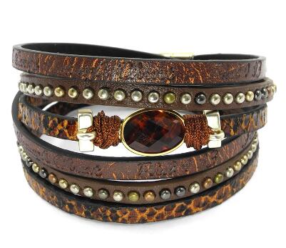 WELLMORE braccialetto di cuoio dovuto avvolgere bracciali magnete fibbia avvolgimento del braccialetto Della Boemia bracciali e braccialetti per le donne B16060: marrone