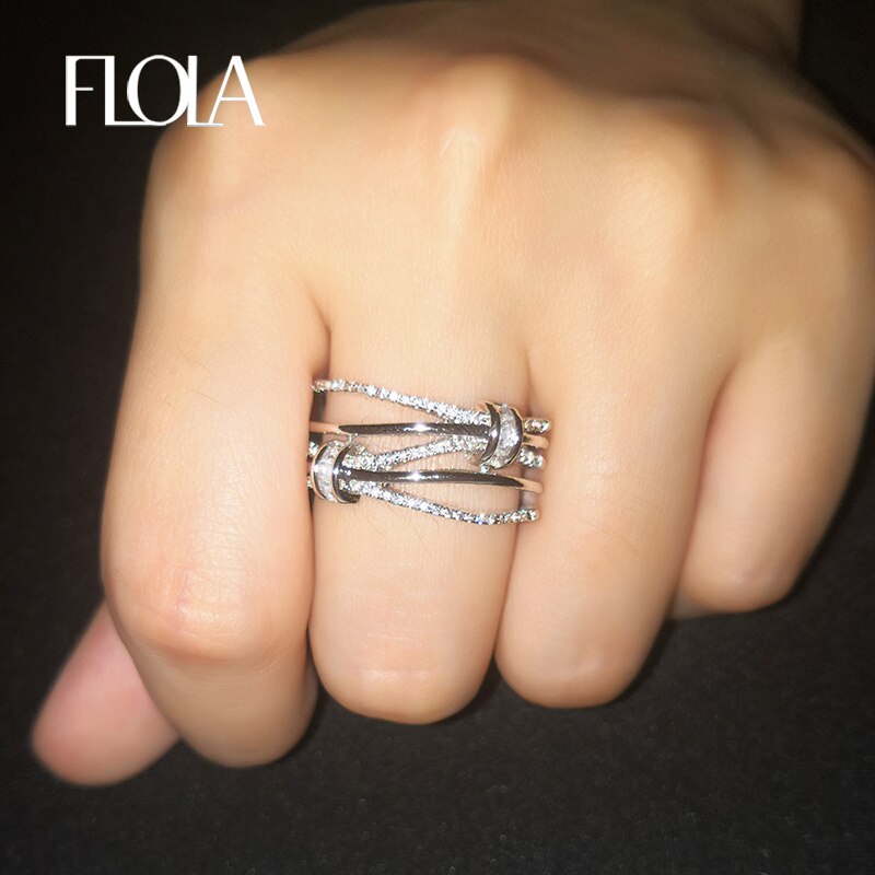 Flola Eenvoudige Strik Vrouwelijke Sieraden Ring Multi Lijnen Ring Met Cz Stone Party Koreaanse Sieraden Vrouwen Anillo Rigf85