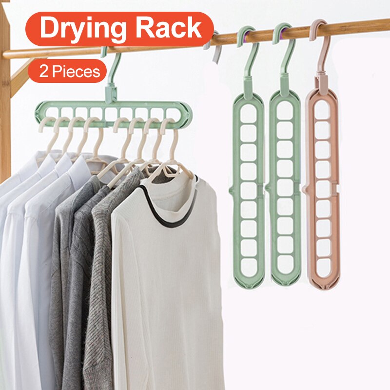 2 Stuks Multifunctionele Opvouwbare Hanger Opslag Hanger Kleding Rek Huishoudelijke Kleerhanger Magic 9-Gat Hanger