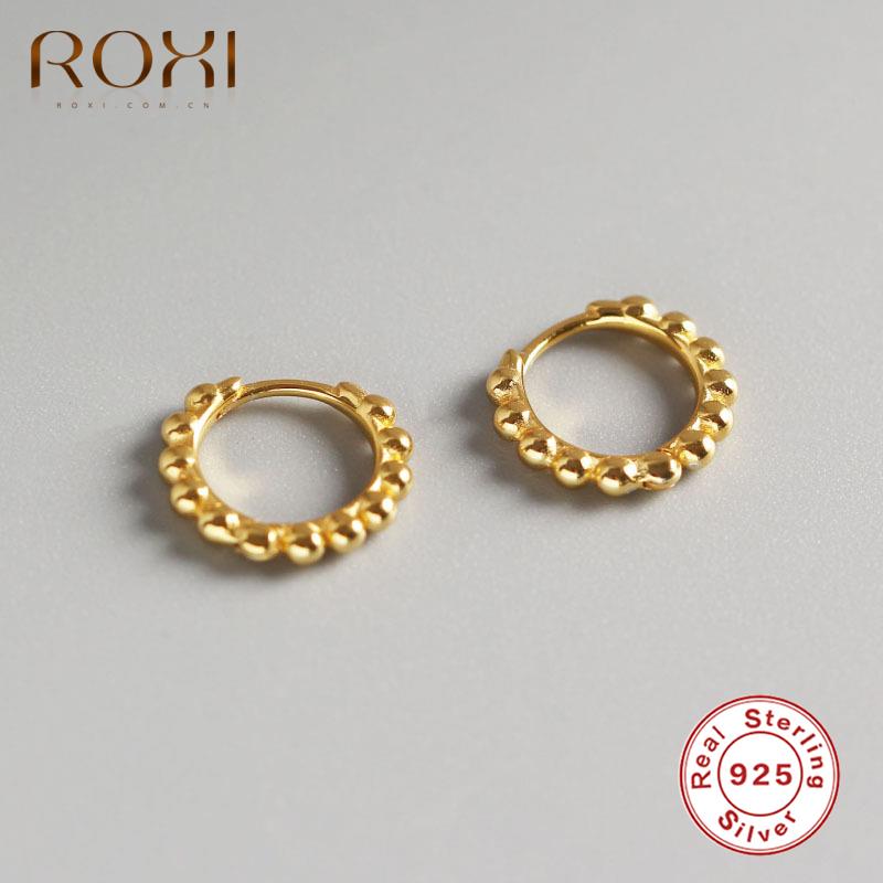 Roxi Ronde Kraal Kleine Hoepel Oorbellen Voor Vrouwen 925 Sterling Zilver Eenvoudige Cirkel Oorbellen Sieraden 7/9Mm Grootte pendientes Plata 925: gold / 7mm