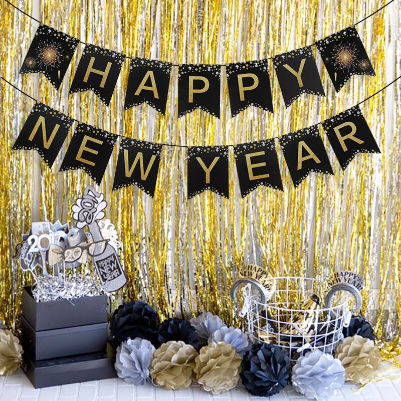 69 stuks wegwerpservies voor een happy year-feest, feestbenodigdheden, papieren banners, borden, bekers, kerstavond